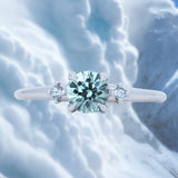 0.90ct Round Steely Blue Green Montana Sapphire and Princess Cut Diamond Rapids Low Profile Ring in 14k White Gold