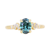 1.26ct Untreated Nigerian Oval Teal Blue Sapphire and Diamond Starry Night Stackable Solitaire in 18k Yellow Gold