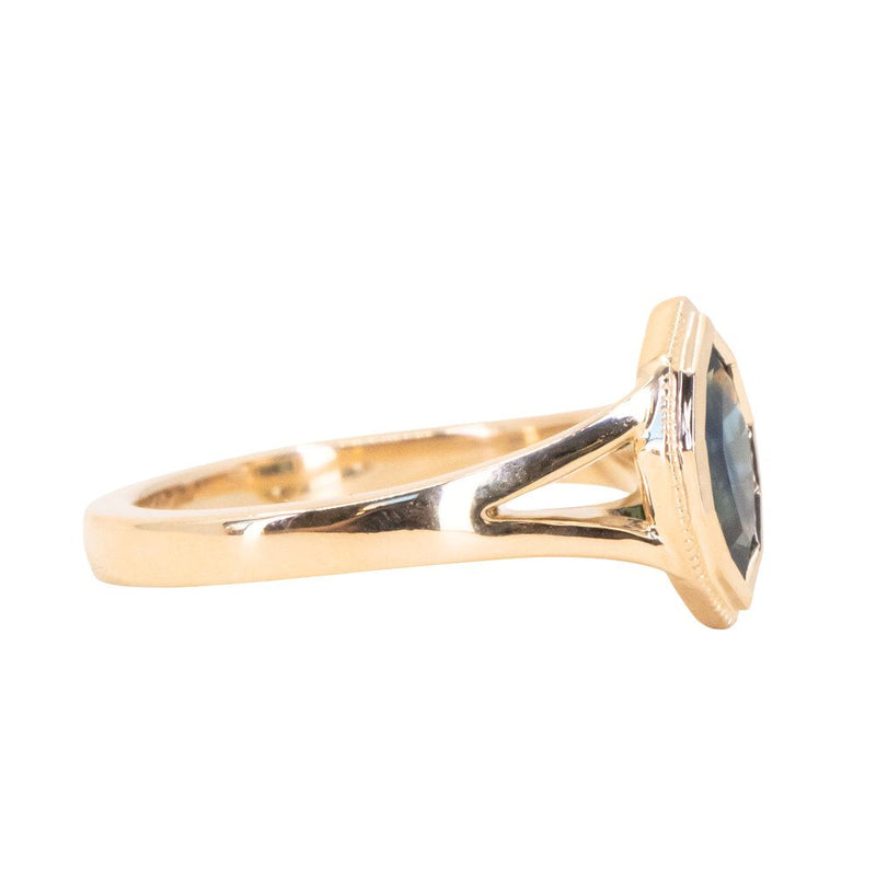 0.94ct Geo Marquise sapphire split shank bezel ring in 14k Yellow Gold