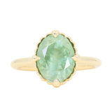 3.93ct Untreated Oval Seafoam Montana Sapphire Scallop Cup Solitaire in 14k Yellow Gold