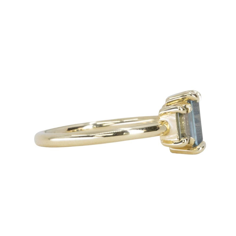 1.22ct Emerald Cut Untreated Montana Sapphire and Montana Sapphire Sides Three Stone Ring in 18k Yellow Gold