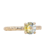1.14ct Round Bicolor Montana Sapphire Evergreen Carved 4 Prong Solitaire in 14k Yellow Gold
