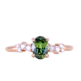 0.77ct Green Australian Oval Sapphire and Diamond Starry Night Low Profile Solitaire in 14k Rose Gold