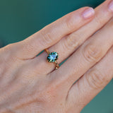 2.08ct Oval Teal Blue Green Sapphire Scallop Cup Solitaire in 14k Yellow Gold