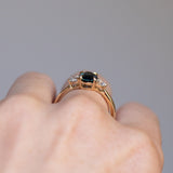 1.35ct Nigerian Deep Teal Oval Sapphire and Lab Diamond Three Stone Ring in 14K Yellow Gold