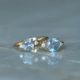 2.01ct Round Untreated Montana Sapphire and Diamond Dainty Three Stone Ring in 14k Yellow Gold