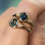 1.26ct Oval Green Untreated Montana Sapphire Signet Style Ring with Diamonds in 14k Yellow Gold