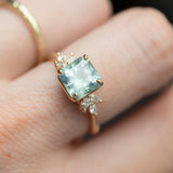 2.78ct Untreated Montana Sapphire Square Radiant Cut Marquise Diamond Cluster Ring in 14k Yellow Gold