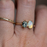 Toi Et Moi 0.74ct Hexagon Sapphire and Opal Ring in 14k Yellow gold