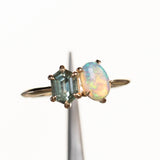 Toi Et Moi 0.74ct Hexagon Sapphire and Opal Ring in 14k Yellow gold