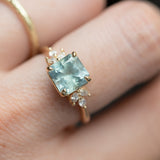 2.78ct Untreated Montana Sapphire Square Radiant Cut Marquise Diamond Cluster Ring in 14k Yellow Gold