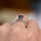 1.50ct Round Untreated Teal Blue Sapphire Double Prong Solitaire with French Set Diamonds in Platinum