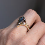 1.47ct Geo Kite Madagascar Sapphire and Blackened Gold Diamond Split Shank Low Profile Halo in 14k Yellow Gold