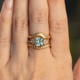 2.78ct Untreated Montana Sapphire Square Radiant Cut Marquise Diamond Cluster Ring in 14k Yellow Gold