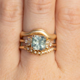 2.78ct Untreated Montana Sapphire Square Radiant Cut Marquise Diamond Cluster Ring in 14k Yellow Gold