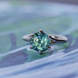 3.41ct Untreated Nigerian Octagon Sapphire Low Profile Six Prong Split Shank Solitaire in 14k White