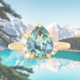 3.34ct  Untreated Pear Montana Sapphire and Diamond Asymmetrical Cluster Ring in 18k Yellow Gold