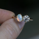 Toi Et Moi 1.16ct Salt and Pepper Diamond and Opal Ring in 14k Yellow gold