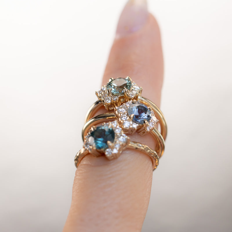 1.01ct Round Green Montana Sapphire and Diamond Asymmetrical Cluster Ring in 14k Yellow Gold