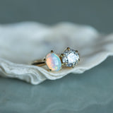 Toi Et Moi 1.16ct Salt and Pepper Diamond and Opal Ring in 14k Yellow gold