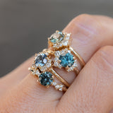 1.01ct Round Green Montana Sapphire and Diamond Asymmetrical Cluster Ring in 14k Yellow Gold