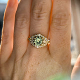 1.49ct Elongated Cushion Cut Montana Sapphire and Diamond Floral Halo in 18k Yellow Gold