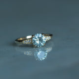 1.32ct Untreated Round Blue-Green Montana Sapphire Four Prong Low Profile Milgrain and Diamond Ring in 14k Yellow Gold