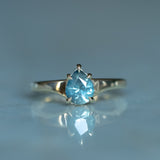 1.20ct Silky Teal Pear Sapphire Low Profile 5 Prong Tapered Solitaire in 14k Yellow Gold