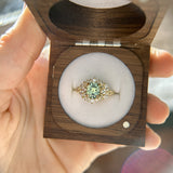 1.49ct Elongated Cushion Cut Montana Sapphire and Diamond Floral Halo in 18k Yellow Gold