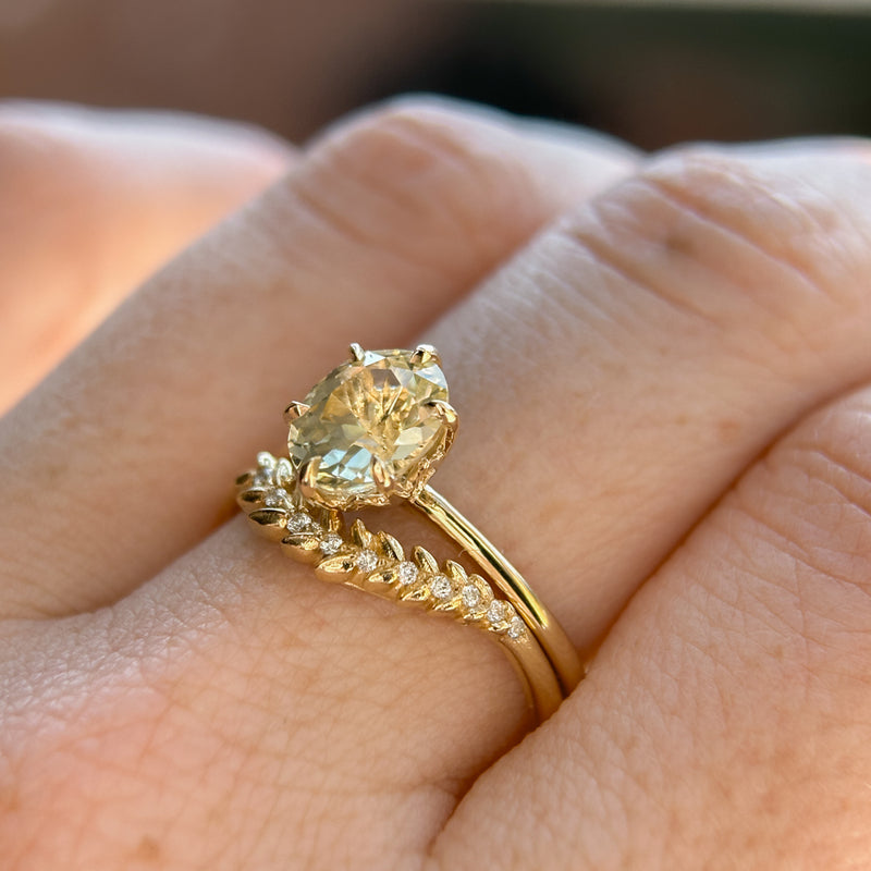 1.73ct Oval Reclaimed/Vintage Oval Pastel Sapphire Lotus Six Prong Solitaire in 14k Yellow Gold