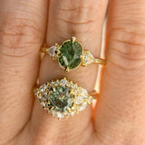 1.49ct Elongated Cushion Cut Montana Sapphire and Diamond Floral Halo in 18k Yellow Gold