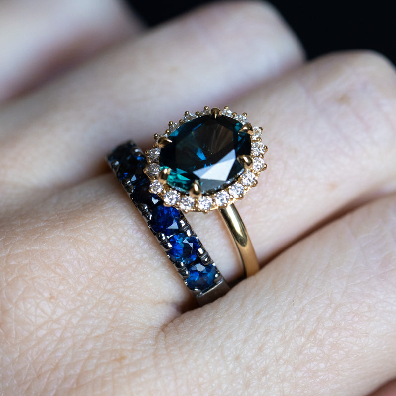 Blackened Gold Royal Blue Madagascar Sapphire Wide French Set Band