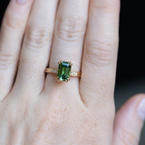 2.0ct Emerald Cut Green Tourmaline and Diamond Vintage Cathedral Double Prong Ring in 14k Yellow Gold