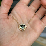 1.87ct ANZA Green Trillion Untreated Tanzanian Sapphire Vine Frame Necklace in 14k Yellow Gold