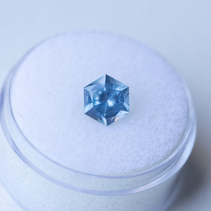 2.05CT HEXAGON BRILLIANT MONTANA SAPPHIRE, PERIWINKLE BLUE, UNTREATED, 7.5X6.5X5MM