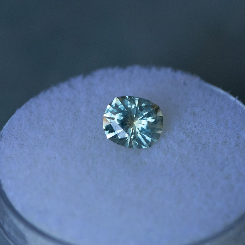 0.91CT ELONGATED CUSHION PRECISION CUT MONTANA SAPPHIRE, GREEN YELLOW, 6X5X3.5MM