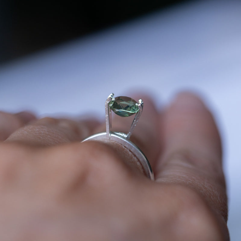 1.60CT CUSHION MADAGASCAR SAPPHIRE, LIGHT SAGE GREEN WITH YELLOW AND BLUE, 7.29X6.39X3.84MM