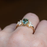 1.73ct Untreated Oval Seafoam Teal Sapphire and Lab Grown Marquise Diamond Cluster Ring in 14k Yellow Gold