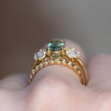 1.73ct Untreated Oval Seafoam Teal Sapphire and Lab Grown Marquise Diamond Cluster Ring in 14k Yellow Gold