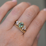 1.73ct Untreated Oval Seafoam Teal Sapphire and Lab Grown Marquise Diamond Cluster Ring in 14k Yellow Gold