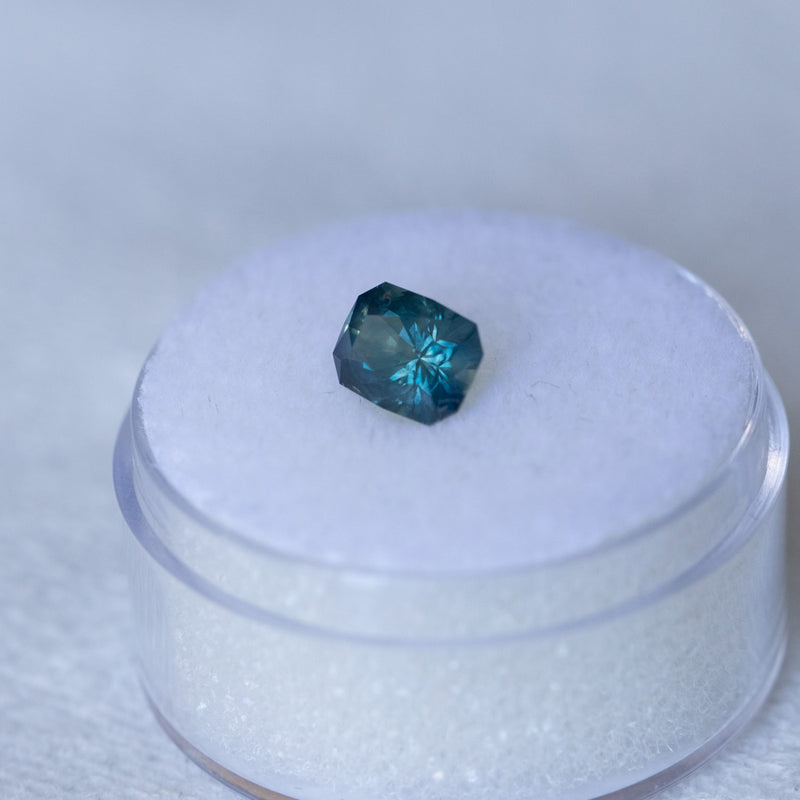 1.34CT RADIANT PRECISION CUT MONTANA SAPPHIRE, DARK TEAL, 6.76X5.18X4.28MM
