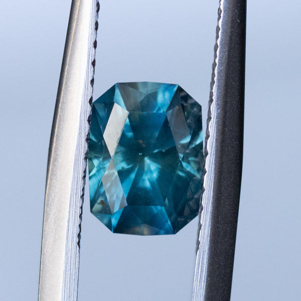 1.34CT RADIANT PRECISION CUT MONTANA SAPPHIRE, DARK TEAL, 6.76X5.18X4.28MM