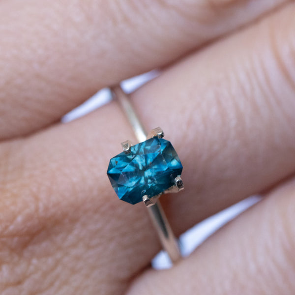 1.34CT RADIANT PRECISION CUT MONTANA SAPPHIRE, DARK TEAL, 6.76X5.18X4.28MM