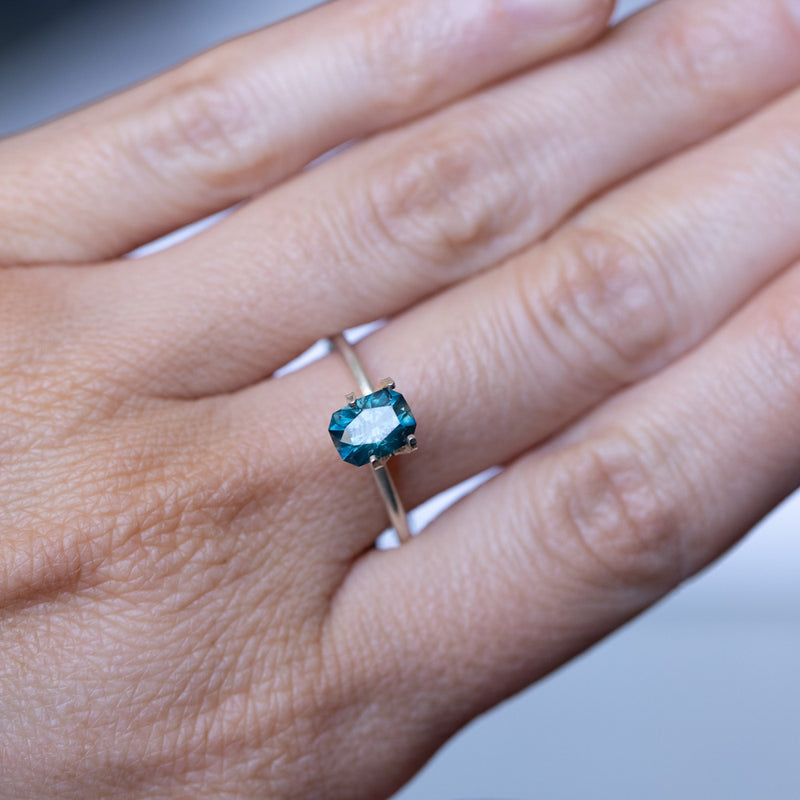 1.34CT RADIANT PRECISION CUT MONTANA SAPPHIRE, DARK TEAL, 6.76X5.18X4.28MM
