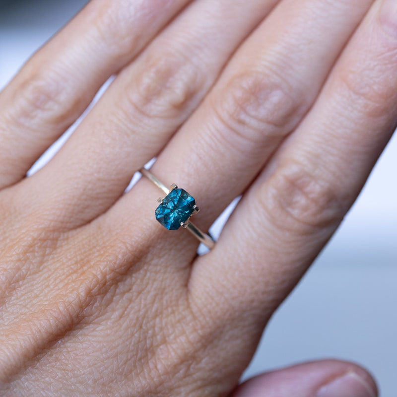 1.34CT RADIANT PRECISION CUT MONTANA SAPPHIRE, DARK TEAL, 6.76X5.18X4.28MM