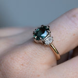 3.0ct Untreated Oval Teal Australian Sapphire and Lab Grown Oval Diamonds in 18k Yellow Gold and Platinum