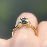 2.33ct Untreated Pear Montana Sapphire and Diamond Asymmetrical Cluster Ring in 18k Yellow Gold