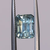 3.84CT UNTREATED EMERALD CUT MONTANA SAPPHIRE, LIGHT GREENISH BLUE AQUA, 8.60X7X5.94MM