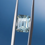 3.84CT UNTREATED EMERALD CUT MONTANA SAPPHIRE, LIGHT GREENISH BLUE AQUA, 8.60X7X5.94MM