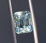 3.84CT UNTREATED EMERALD CUT MONTANA SAPPHIRE, LIGHT GREENISH BLUE AQUA, 8.60X7X5.94MM